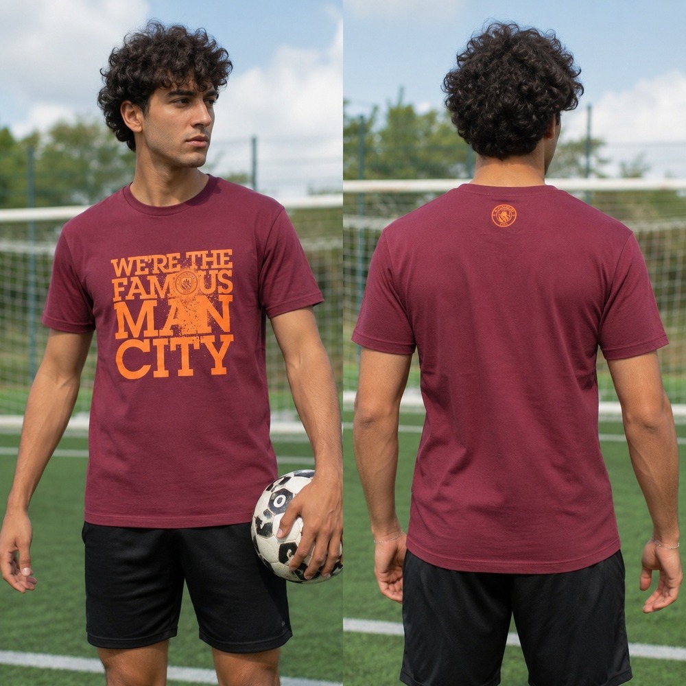 Manchester City FC Mens Graphic T-Shirt Burgundy Maroon We're The Famous Size M